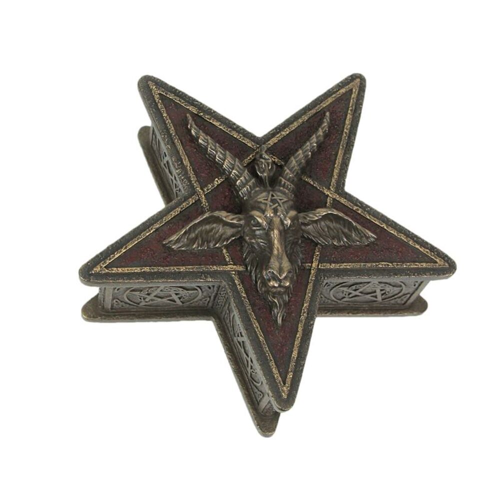 Sigil Of Baphomet Pentagram Shaped Bronze Finish Resin Trinket Box Satanic Decor